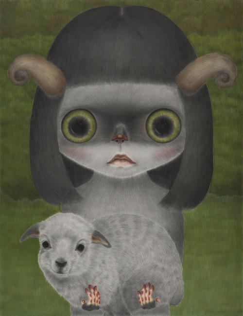 (4)작고 여린 양의 놀이터 the playground of tender and little sheep conte on daimaru 145.5×112.1 2013.jpg
