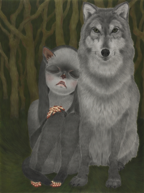 (2)늑대와 오래된 아이 the wolf and an old child conte on daimaru 130.3×97 2013.jpg